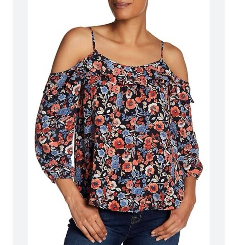 Joie Women’s Floral Ruffle Cold Shoulder Silk Coquette Féminine Blouse Top
